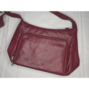 Stone Mountain Shoulder Bag Burgundy Faux Leather Zip Pocket Adjustable Strap